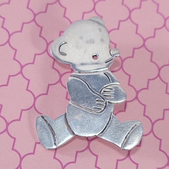 Taxco Jewelry - Taxco Sterling  Silver Hugging Teddy Bear Pin Brooch 925 Mexico Vintage TF-33